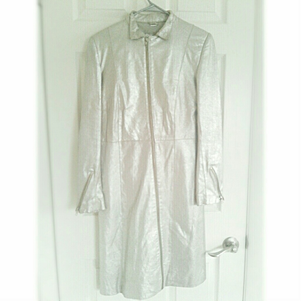 Lucid  Silver Metallic Real Leather Coat S 4 6